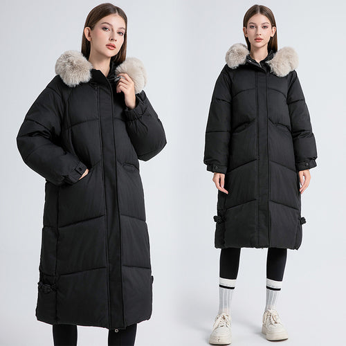 Damen Langer gefütterter Wintermantel mit abnehmbarem Kunstfellkragen und praktischen Kordelzügen R&B