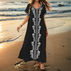 Damen eleganter Strandüberwurf mit filigranem Stickereidesign R&B