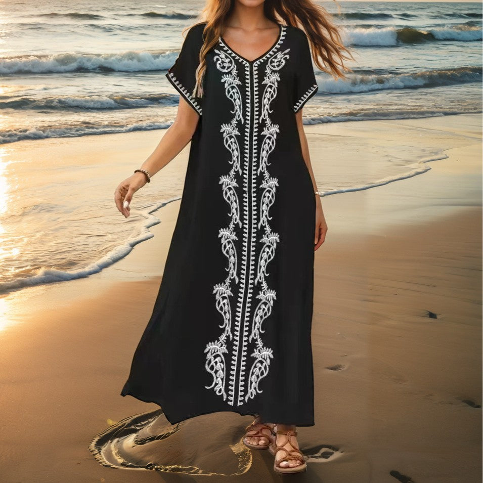 Damen eleganter Strandüberwurf mit filigranem Stickereidesign R&B