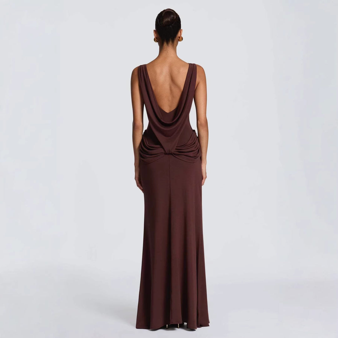 Damen Elegantes Maxikleid mit raffinierter Drapierung und hoch schlitzendem Design R&B