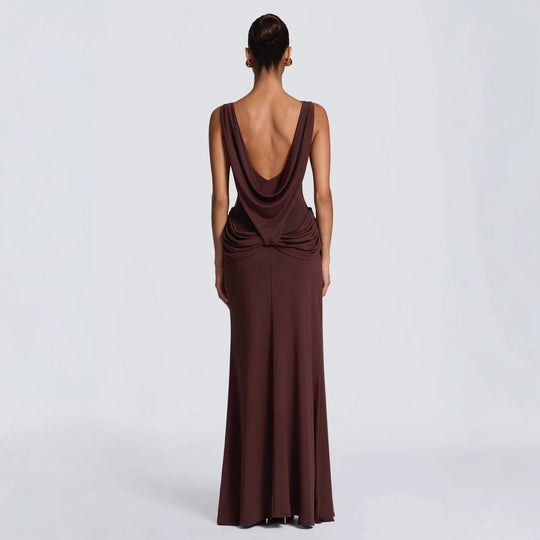 Damen Elegantes Maxikleid mit raffinierter Drapierung und hoch schlitzendem Design R&B