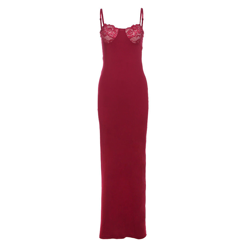 Damen Elegantes Maxikleid mit Spitzenoberteil und figurbetontem Schnitt R&B