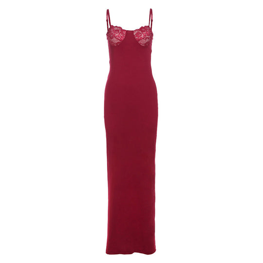 Damen Elegantes Maxikleid mit Spitzenoberteil und figurbetontem Schnitt R&B