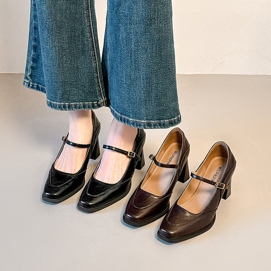 Damen elegante Mary Jane Pumps mit stabiler Blockabsatz R&B
