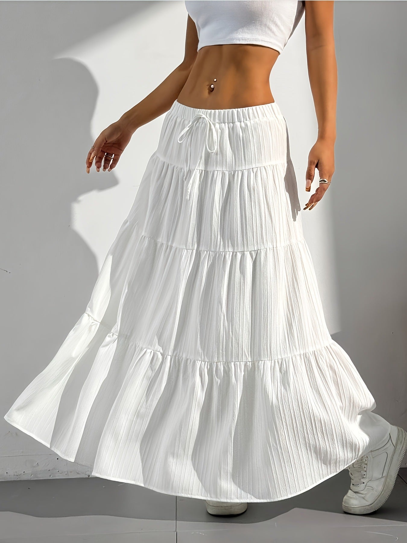 Damen Maxi-Rock mit lässigem Volant-Design und elastischem Bund R&B