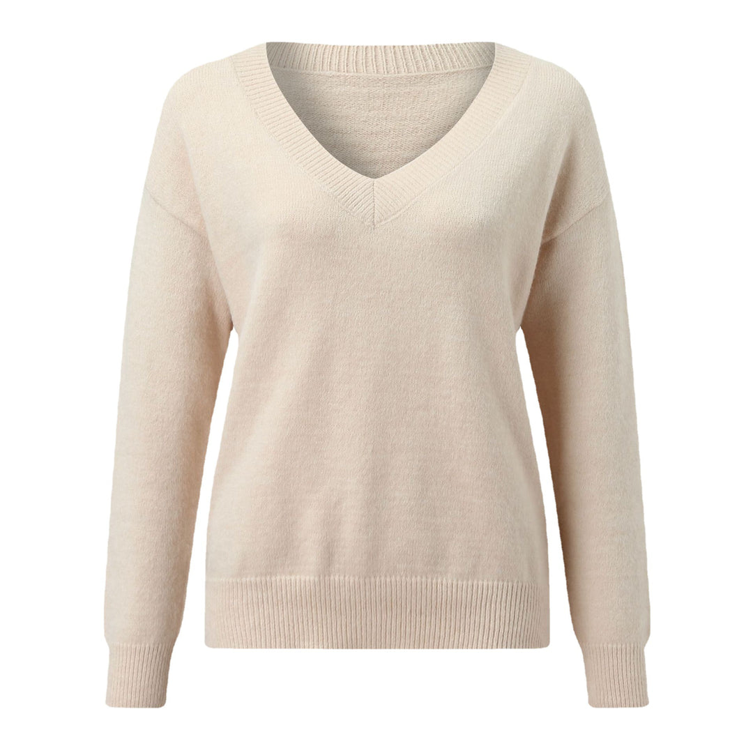 Damen eleganter V-Ausschnitt Pullover aus weichem Material mit überschnittenen Schultern R&B