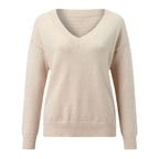 Damen eleganter V-Ausschnitt Pullover aus weichem Material mit überschnittenen Schultern