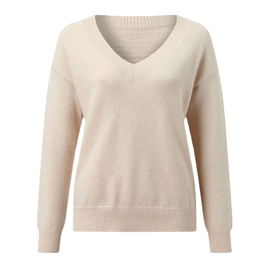 Damen eleganter V-Ausschnitt Pullover aus weichem Material mit überschnittenen Schultern R&B