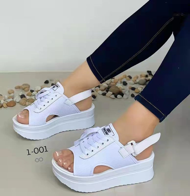 Damen Plateausandalen mit verstellbarem Riemendesign und luftiger Strickoberfläche R&B