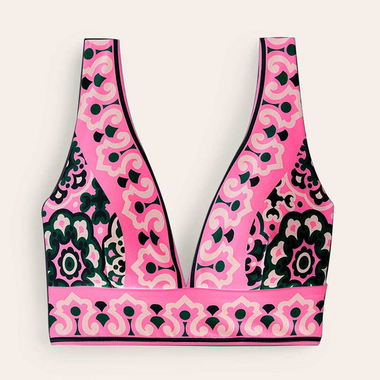 Damen Bikini-Oberteil mit tiefem V-Ausschnitt und floralem Muster R&B