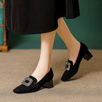 Damen Luxuriöse Blockabsatz-Pumps mit funkelnder Schnallenapplikation