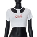 Damen Crop-Top mit kreativem Cut-Out und gesticktem Herzdesign R&B