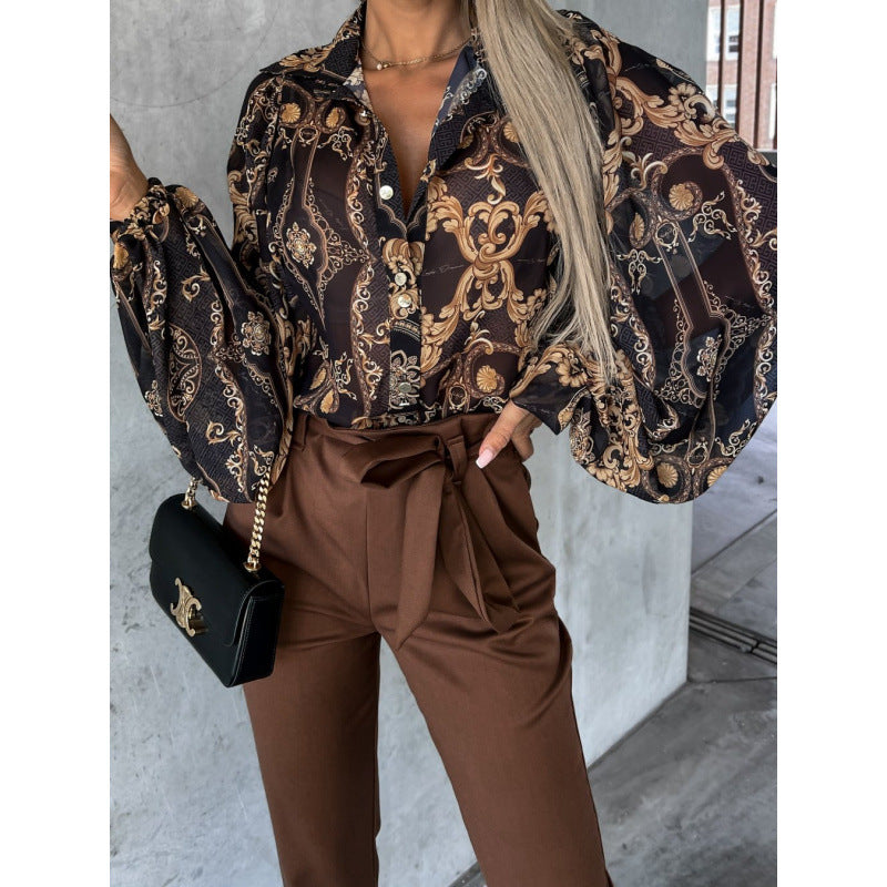 Damen Bluse mit floralem Druck und Glockenärmeln R&B