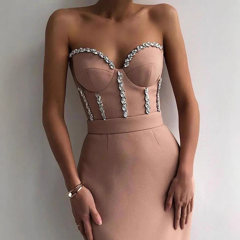 Damen figurbetontes Abendkleid mit eleganter Bustier-Optik und schimmernden Applikationen R&B