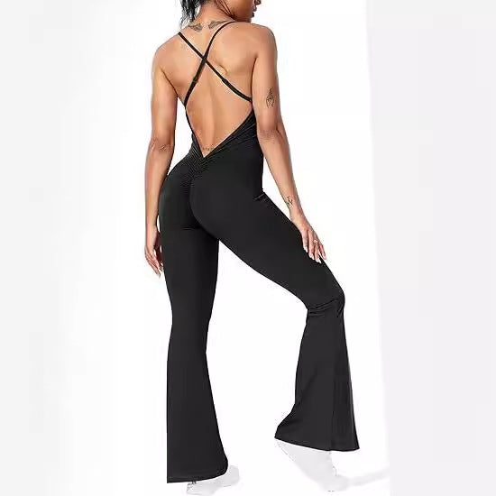 DamenSportlicher Jumpsuit mit schickem U-Ausschnitt und flared Beinen R&B