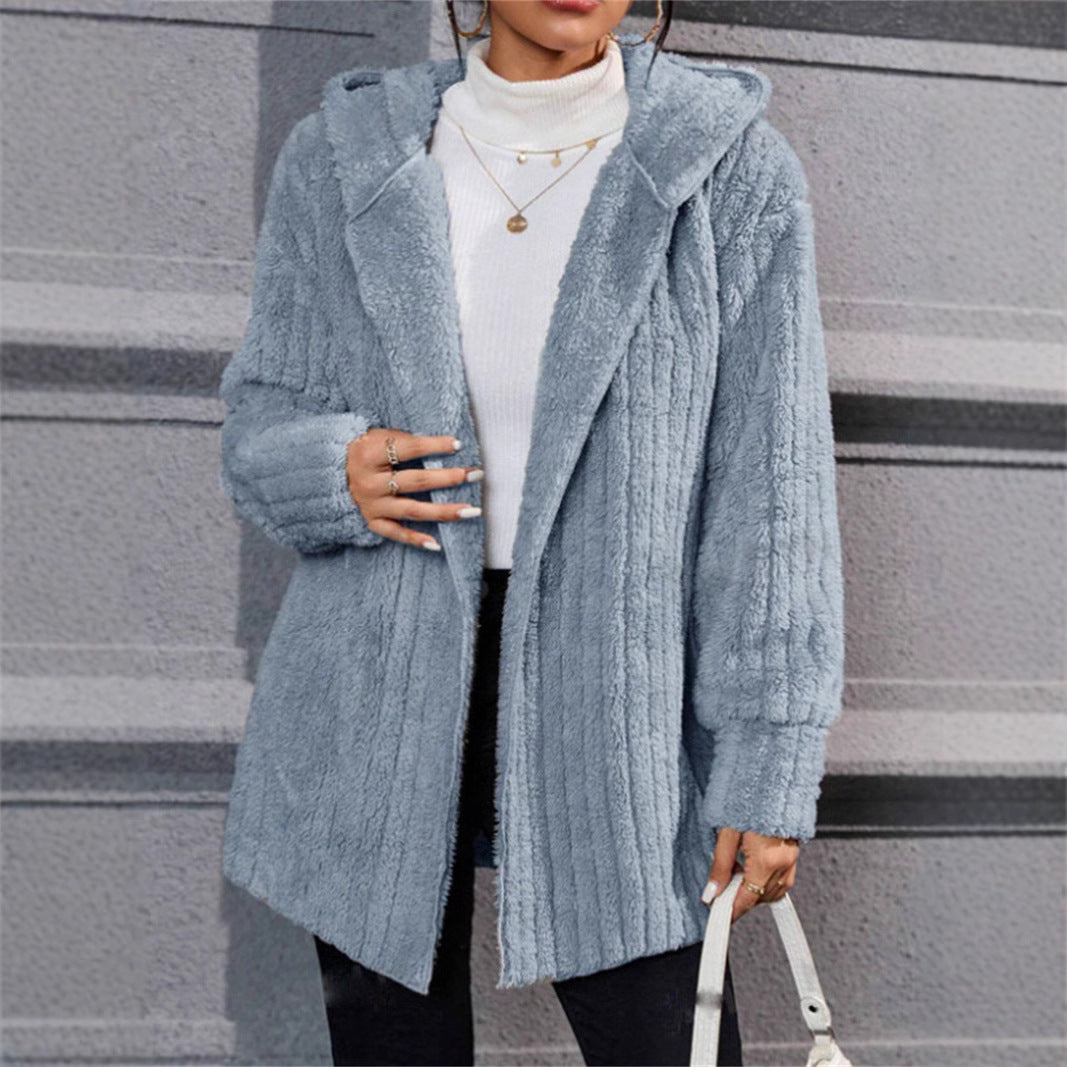 Damen lässige Fleecejacke mit strukturiertem Design und Kapuze
