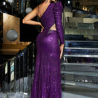 Damen Glitzerndes Abendkleid mit asymmetrischem Ausschnitt und hoher Beinschlitze R&B
