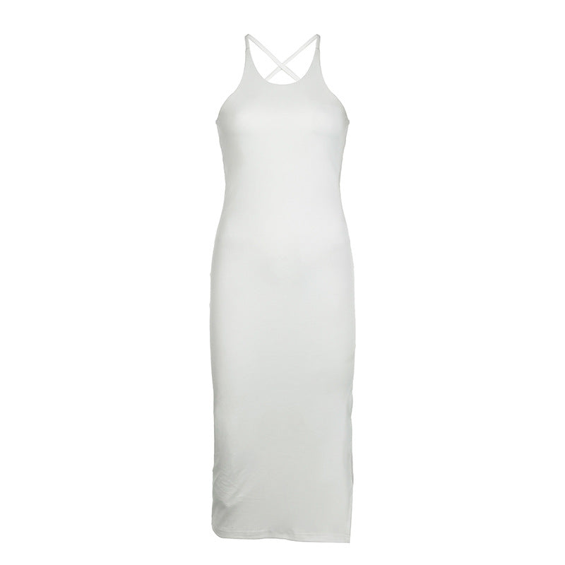 Damen figurbetontes Midikleid mit Schlitz und modernen Spaghettiträgern R&B
