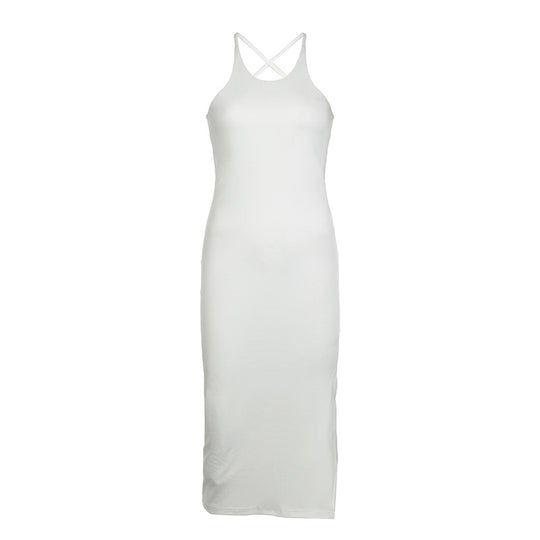 Damen figurbetontes Midikleid mit Schlitz und modernen Spaghettiträgern R&B
