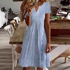 Damen Freizeitkleid mit floralem Stickdesign und V-Ausschnitt R&B