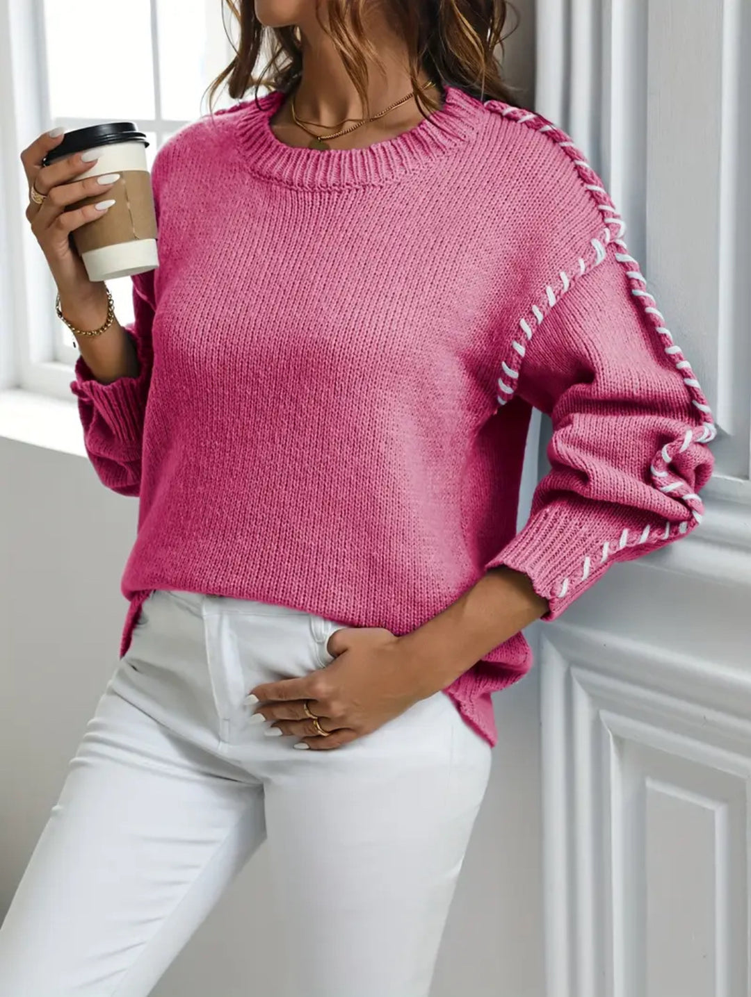 Damen Großer Strickpullover mit dekorativem Saum R&B