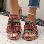 Damen Riemensandalen mit geflochtenem Muster und dekorativen Fransen R&B