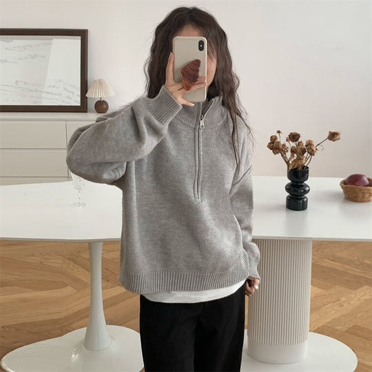 Damen Kurzpullover mit Stehkragen und Reißverschluss R&B