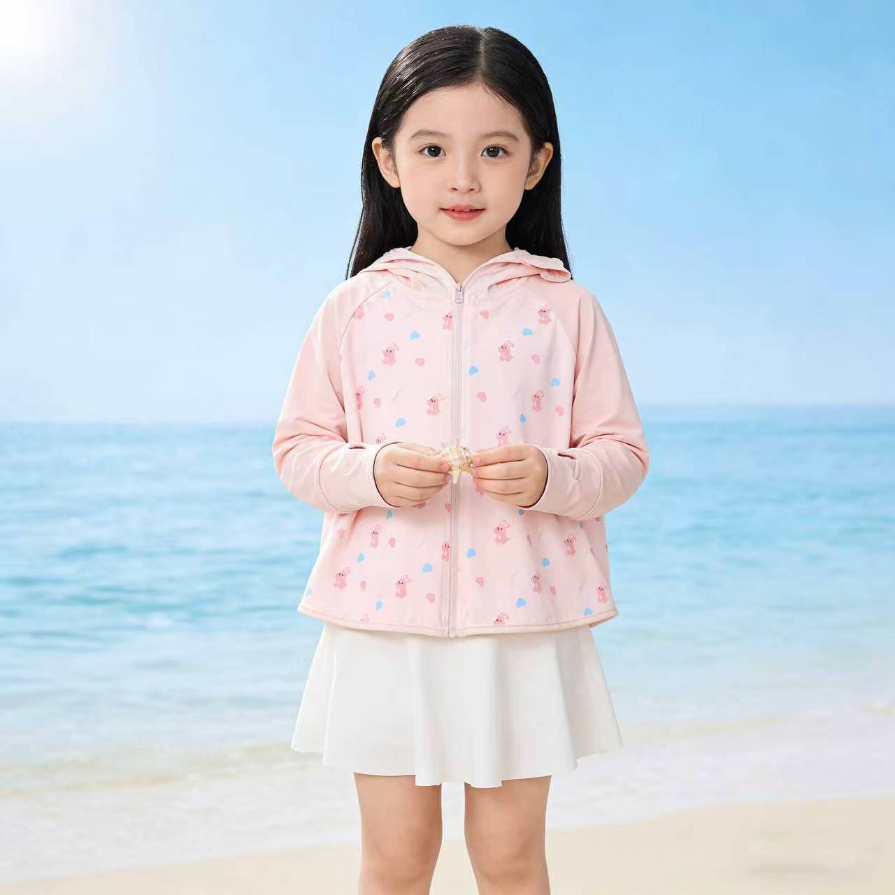 Unisex nan UV-Schutz Kapuzen-Cape für Kinder mit asymmetrischem A-Linien-Schnitt und Hasenprint  R&B