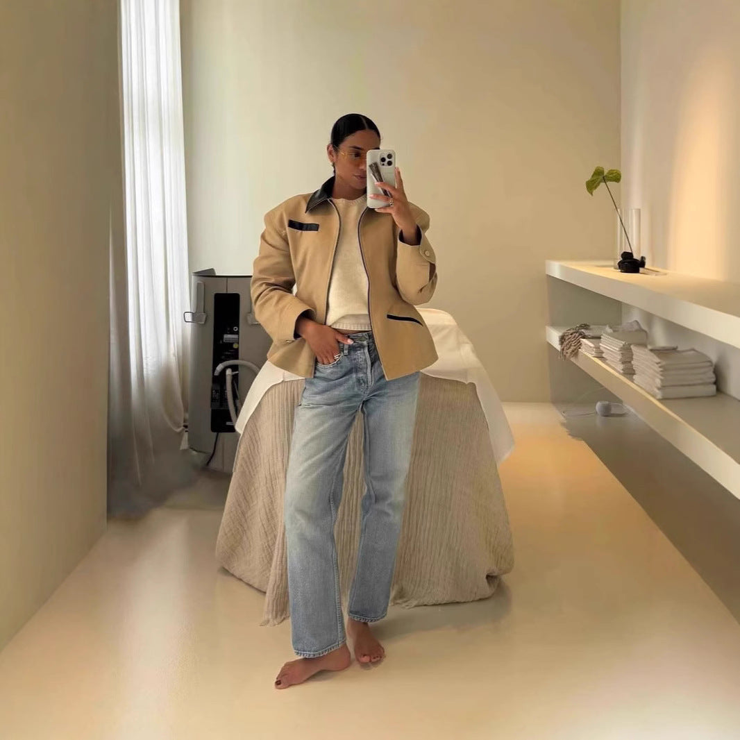 Damen modische Kurzjacke mit kontrastierendem Kragen R&B