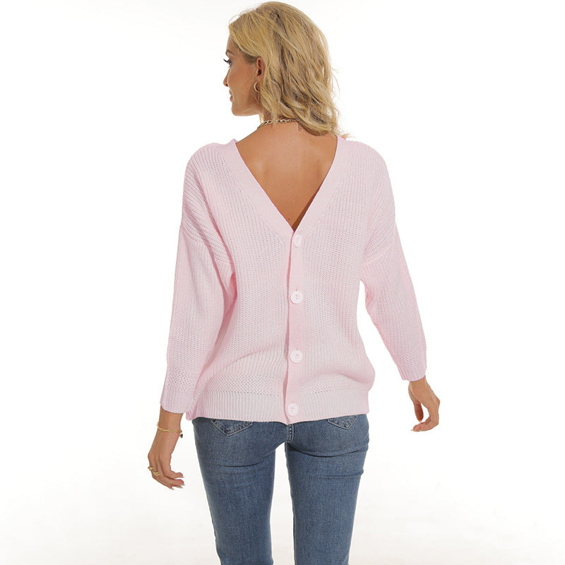 Damen Strickjacke mit tiefem V-Ausschnitt und dekorativer Knopfleiste R&B