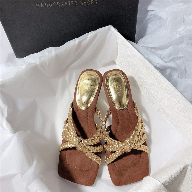 Damen elegante Mules mit geflochtenem Riemendesign R&B