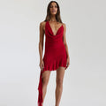 Damen Halterneck Minikleid mit fließendem Design und asymmetrischem Saum R&B