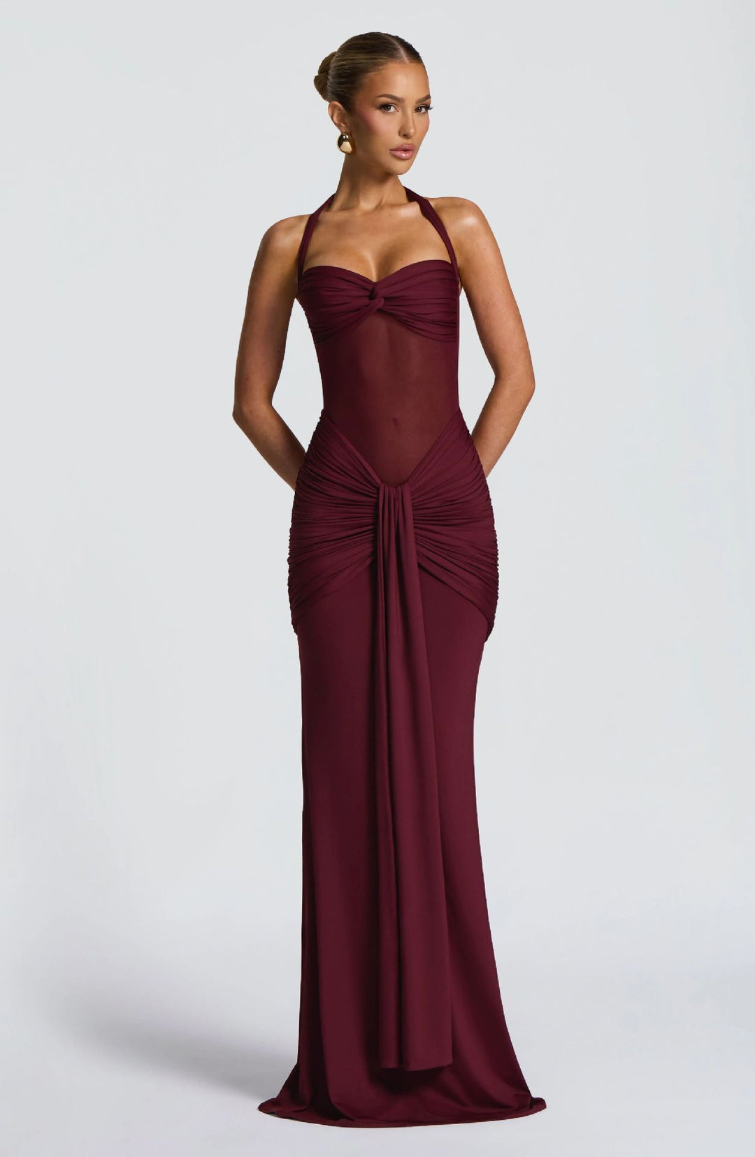 Damen Elegantes Maxikleid mit Raffhalterung und figurformenden Details R&B