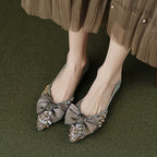 Damen elegante Ballerinas mit schimmerndem Strass- und Schleifenelement