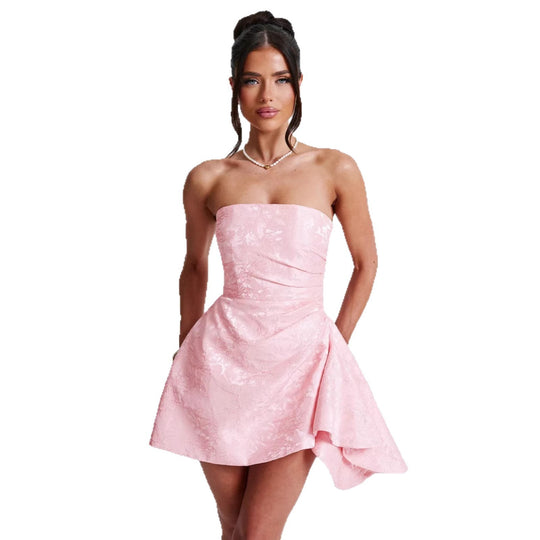 Damen Strapless Abendkleid mit asymmetrischem Saum und blütenförmigem Design R&B