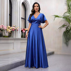 Damen Maxikleid mit fließendem Satin und luftigen Ärmeln R&B