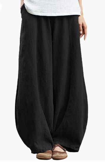 Damen weite Leinenhose mit elastischem Bund und praktischen Taschen R&B