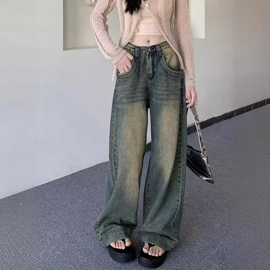 Damen Weite Jeans im lässigen Vintage-Stil mit hohem Bund R&B