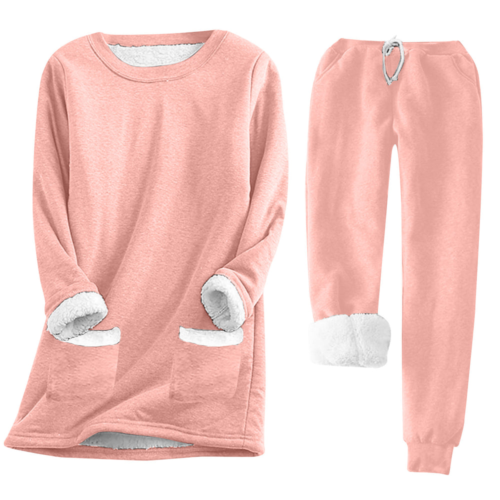 Damen Kuschelige Loungeanzug mit Fleece-Innenfutter und praktischen Taschen R&B