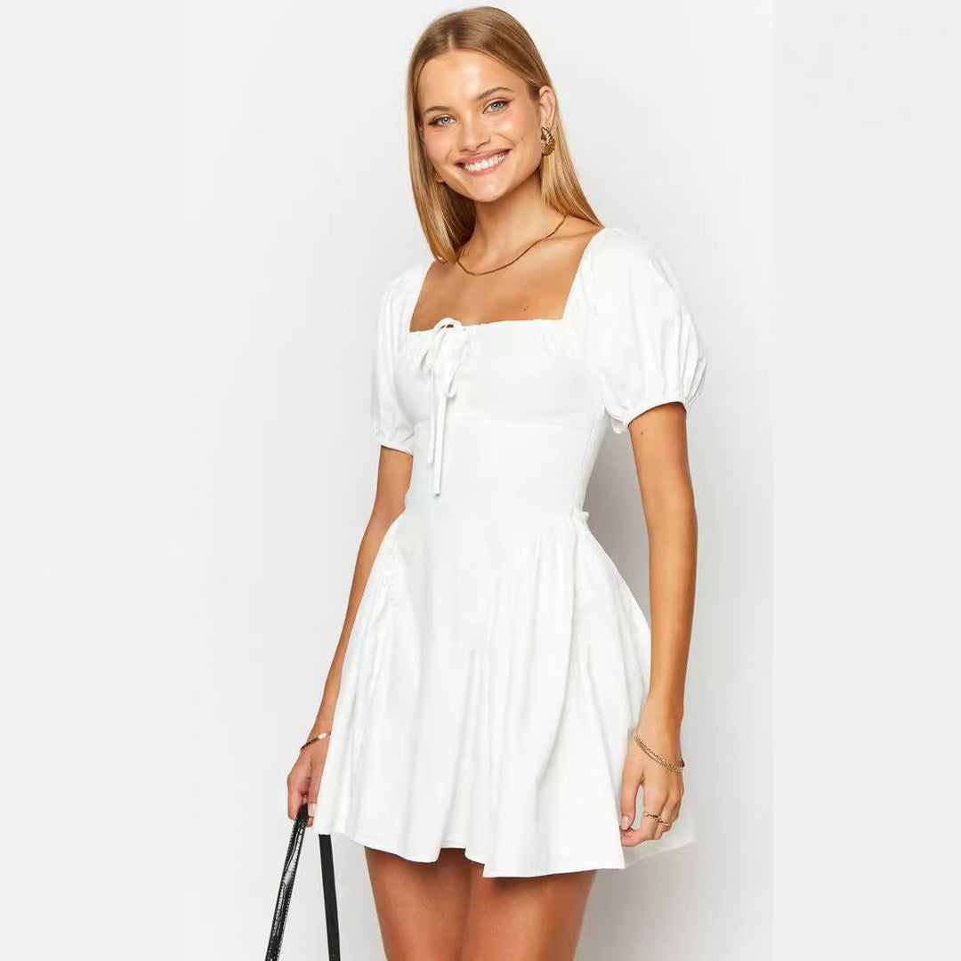 Damen sommerliches Minikleid mit Puffärmeln und tailliertem Design R&B