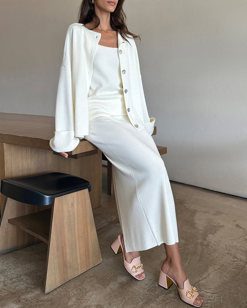 R&B | Gestricktes Langarm Strickjacke, Top und Rock Drei Teile Satz