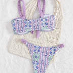 Damen Bandeau-Bikini mit floralem Design und verspielten Rüschen R&B