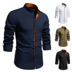 Herren Langarmhemd mit modernem Stehkragen und gesticktem Detail R&B