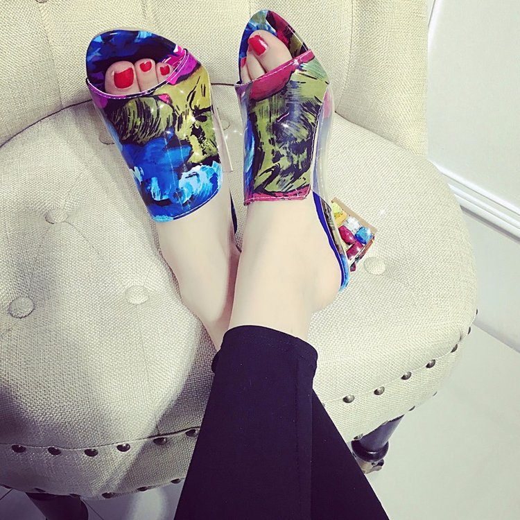 Damen Plateau-Pantolette mit modischem Riemendesign und buntem Blockabsatz R&B