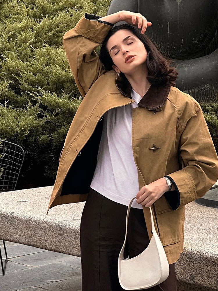 Damen modische Utility-Jacke mit klassischem Kragen und praktischen Taschen R&B