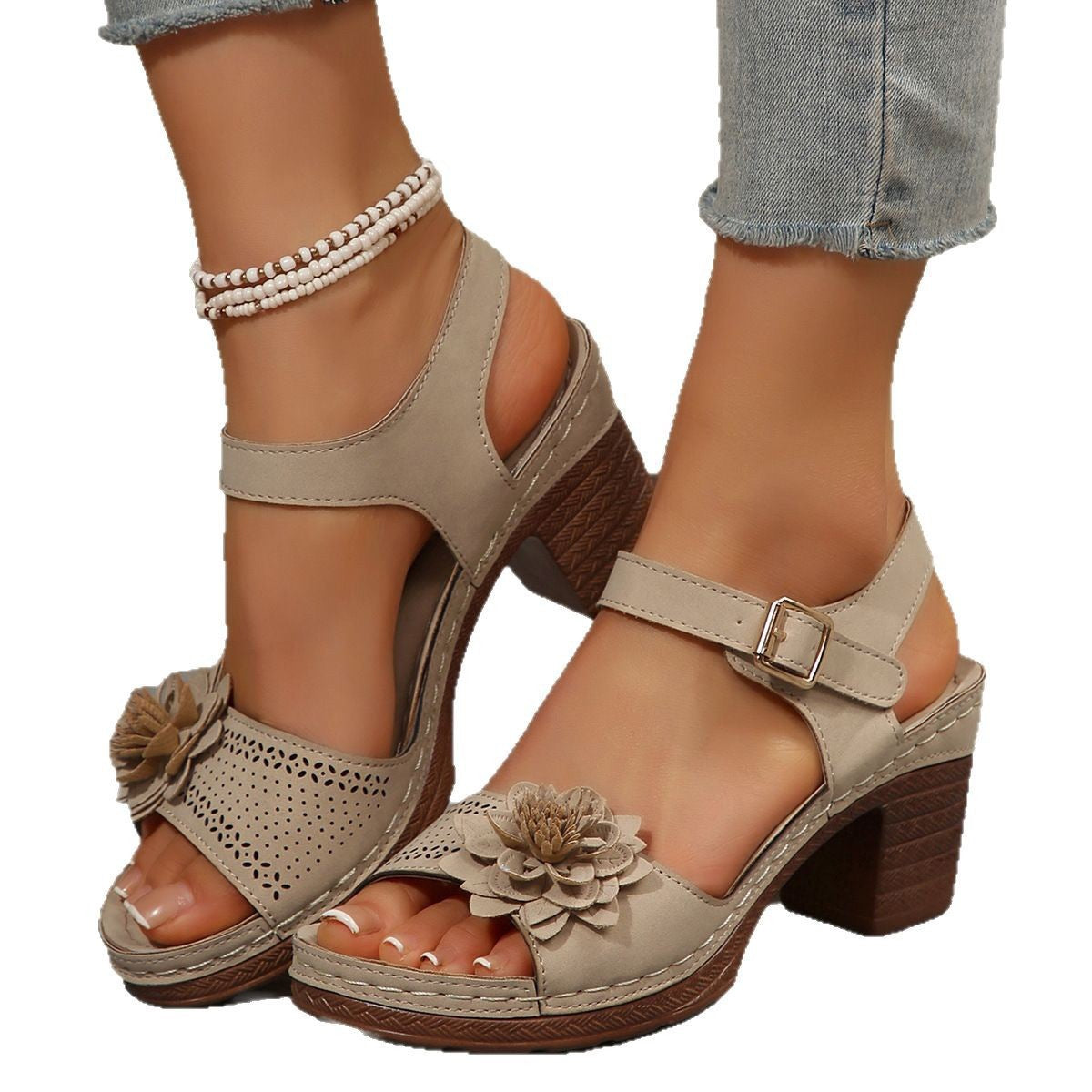 Damen Plateau-Sandalen mit floralen Akzenten und rutschfester Sohle R&B
