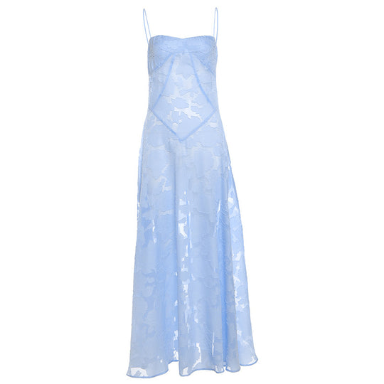 Damen Maxikleid mit transparentem Oberteil und feinem Spitzenmuster R&B