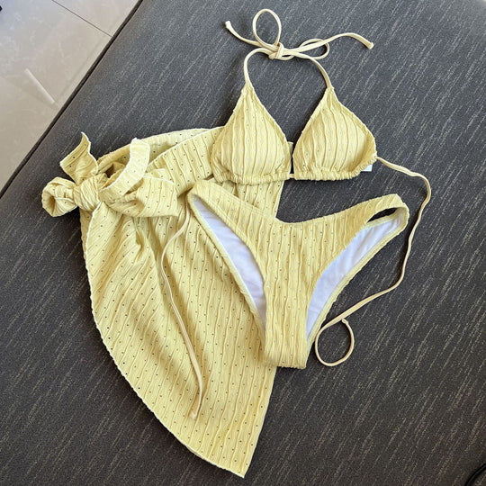 Damen Bikini-Set mit leicht glänzendem Design und verspieltem Wickelrock R&B