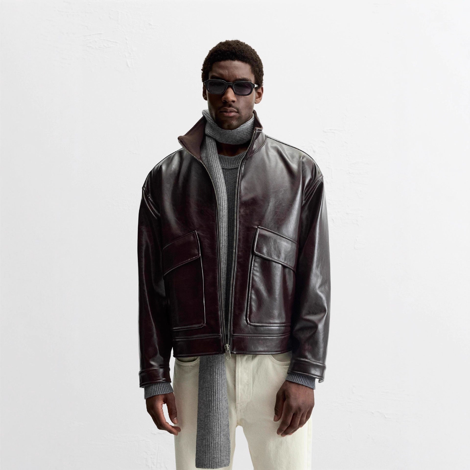 Damen Kunstlederjacke mit luxuriösen großen Taschen