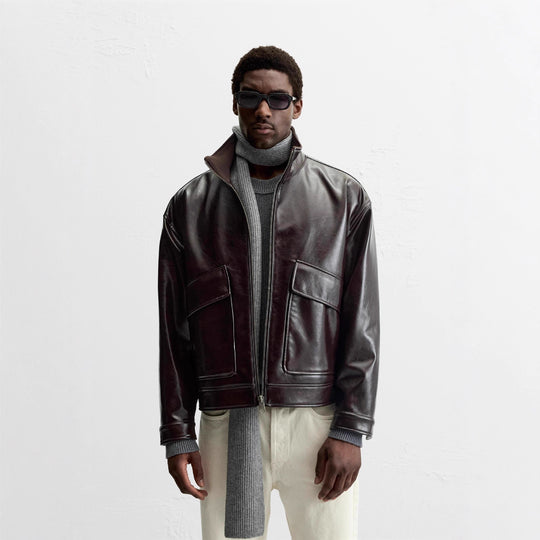 Damen Kunstlederjacke mit luxuriösen großen Taschen R&B